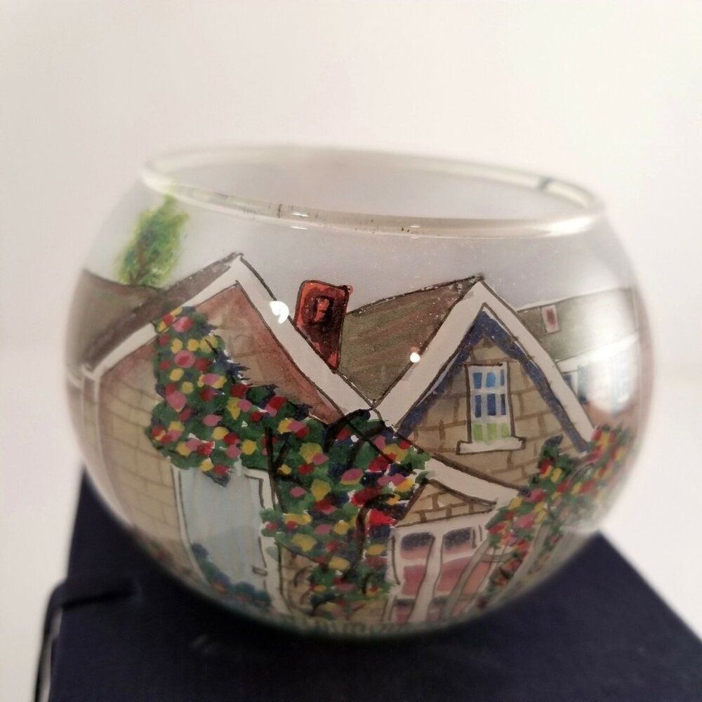 Vintage Marsha York Hand Painted Candle Holder Rose Covered Cottage Votive